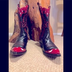 Red White & Black Vintage Panhandle Slim Leather/Lizard Cowgirl Western Boots 7B